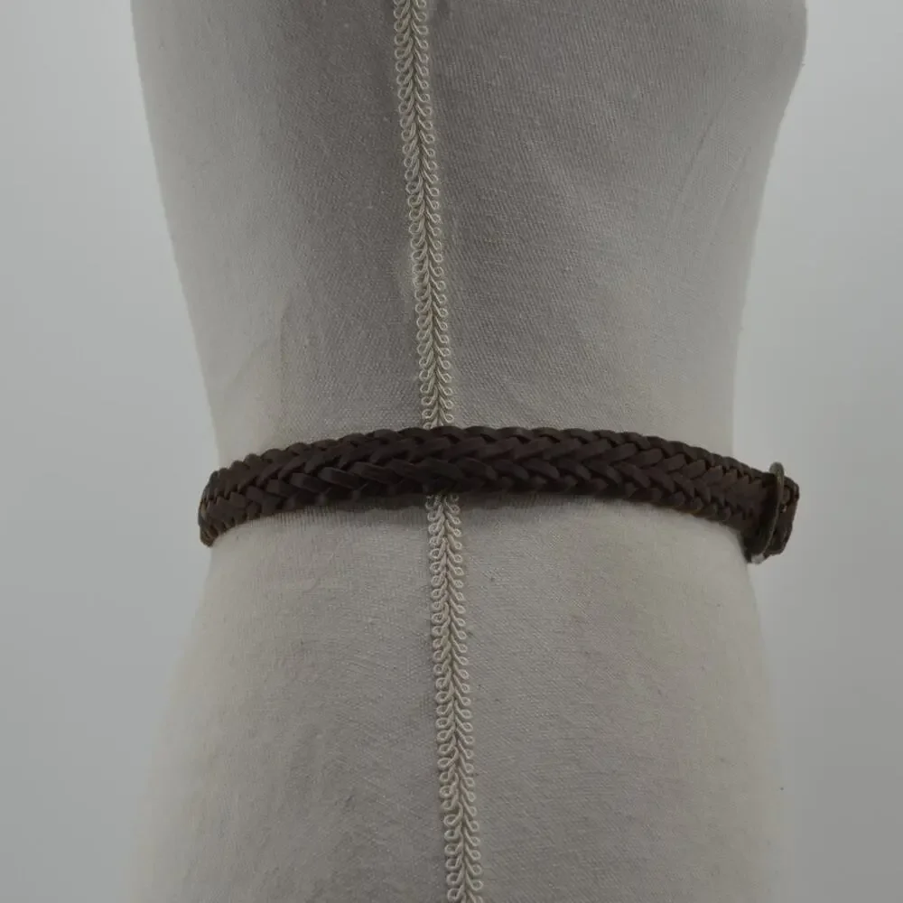 Jesse Alaniam Belt Braided Brown Leather Brass Buckle Size M